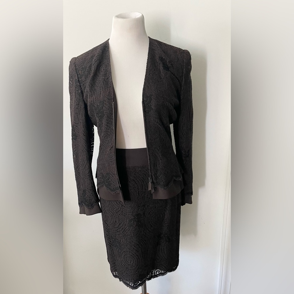 AKRIS LACE SUIT JACKET SKIRT SIZE 6 SWITZERLAND - Picture 10 of 17